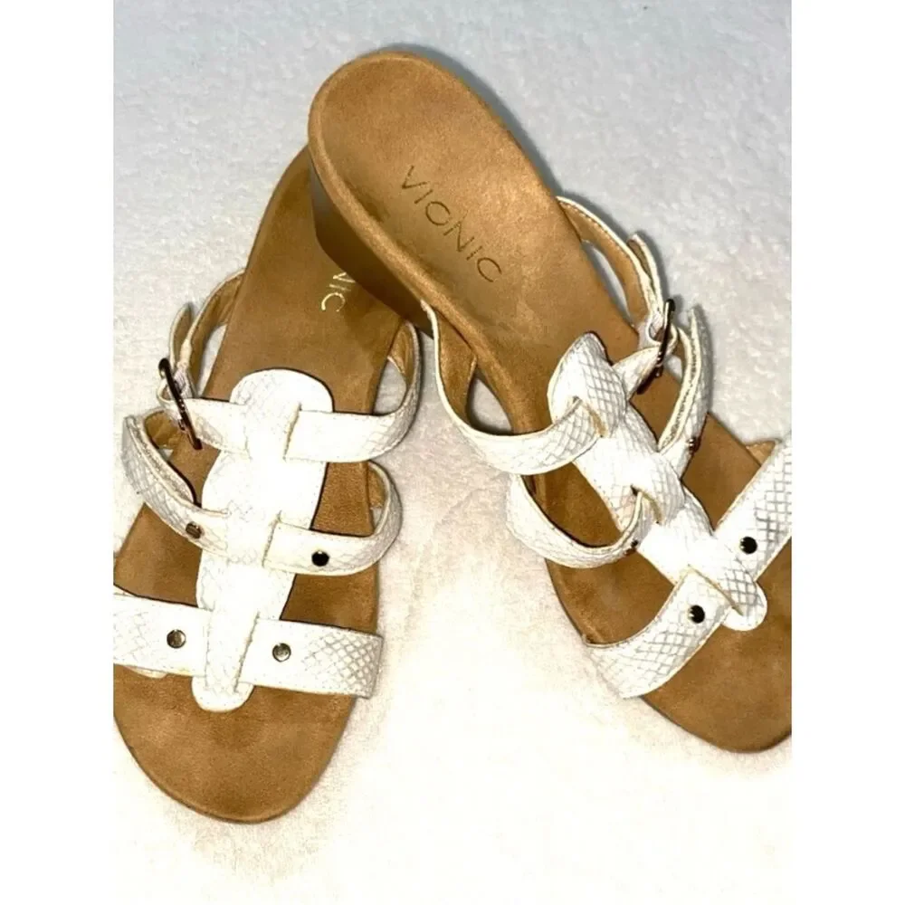 VIONIC  Sandals Radia Mini 2” Wedge Comfort Leather Adjustable Straps White 8